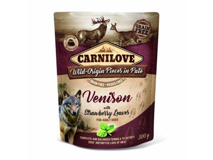 Kapsička Carnilove Dog Paté Venison with Strawberry Leaves 300 g