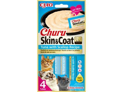 Churu cat masové pyré pro krásnou srst a kůži - tuňák, hřebenatky 56 g