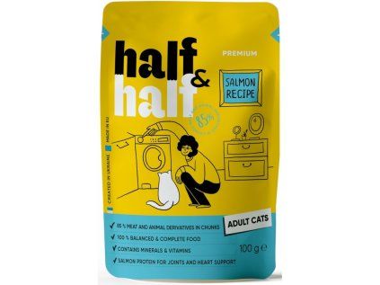 Kapsička Half&Half Adult Cat kousky v želé losos 100 g