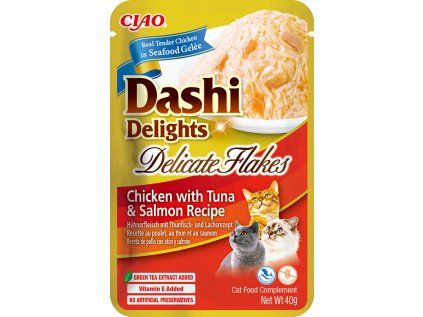 Kapsička Dashi Cat Delights Delicate Flakes kuře s tuňákem a lososem 40g