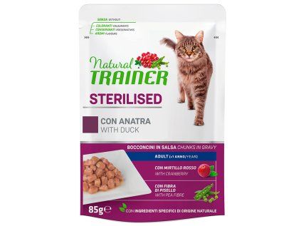 Kapsička pro sterilizované kočky Natural Trainer kachna 85 g